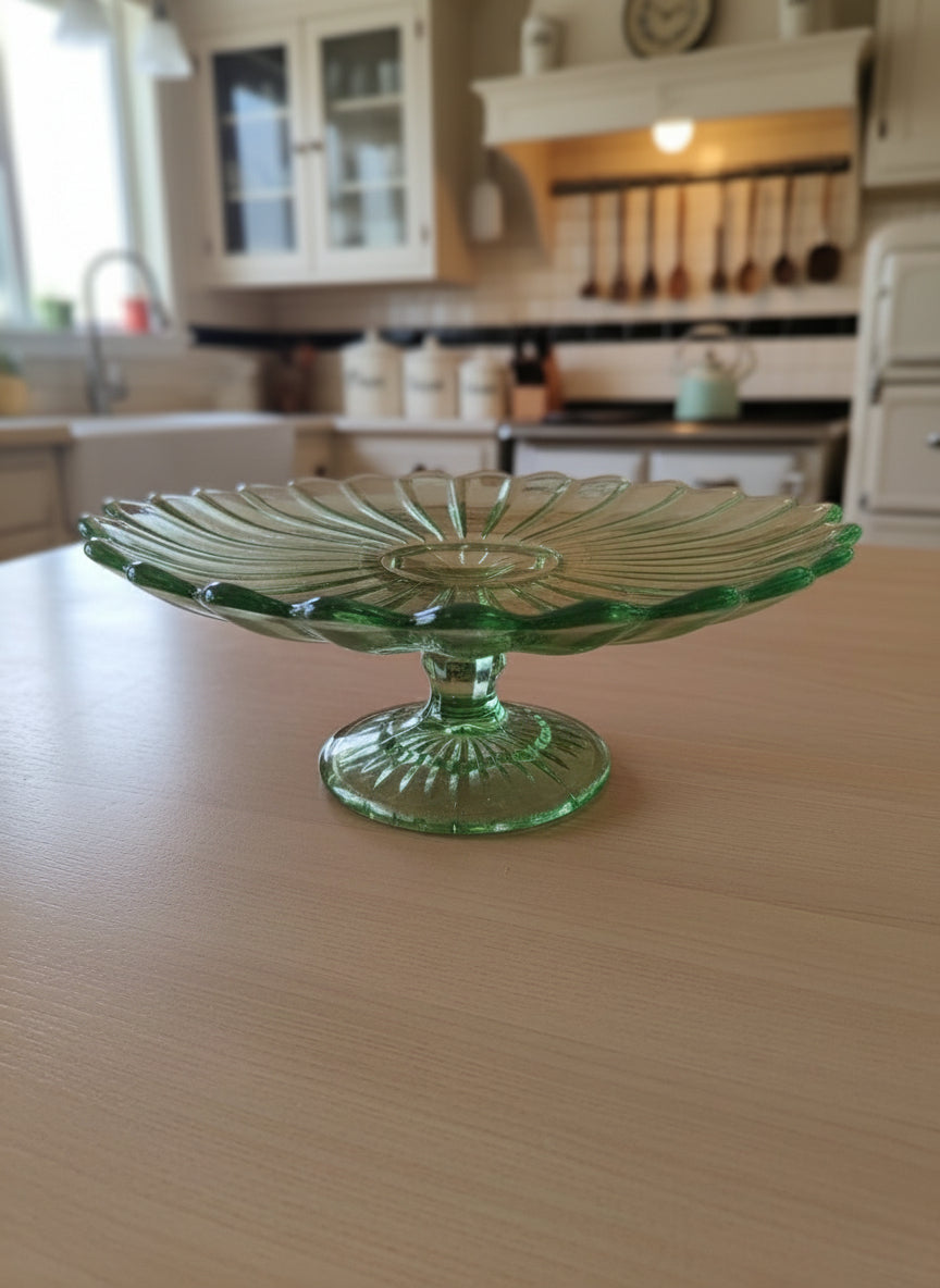 Antique 1920's Green Glass Cake Stand