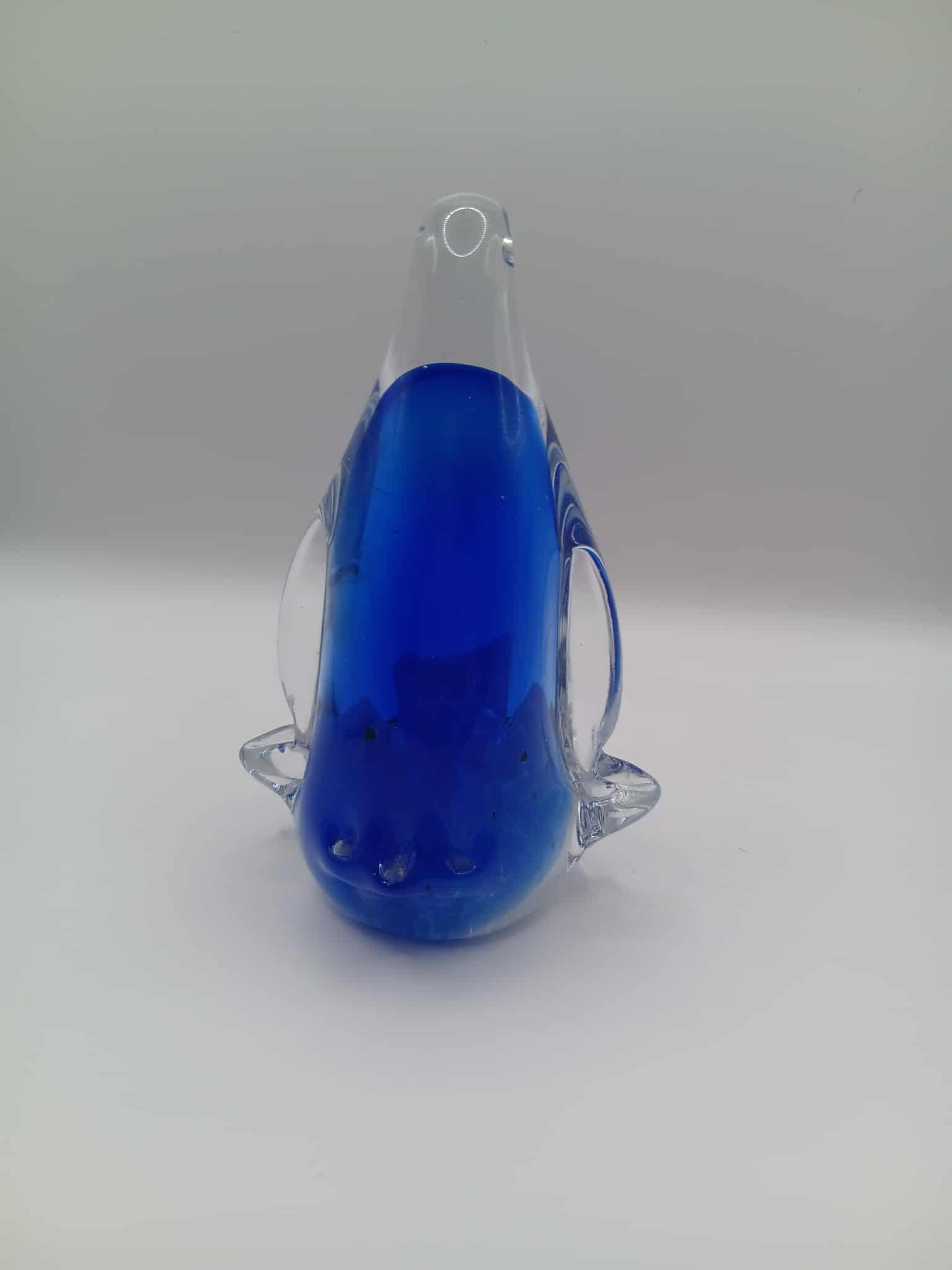 Blue Glass Penguin Paperweight with Lampwork