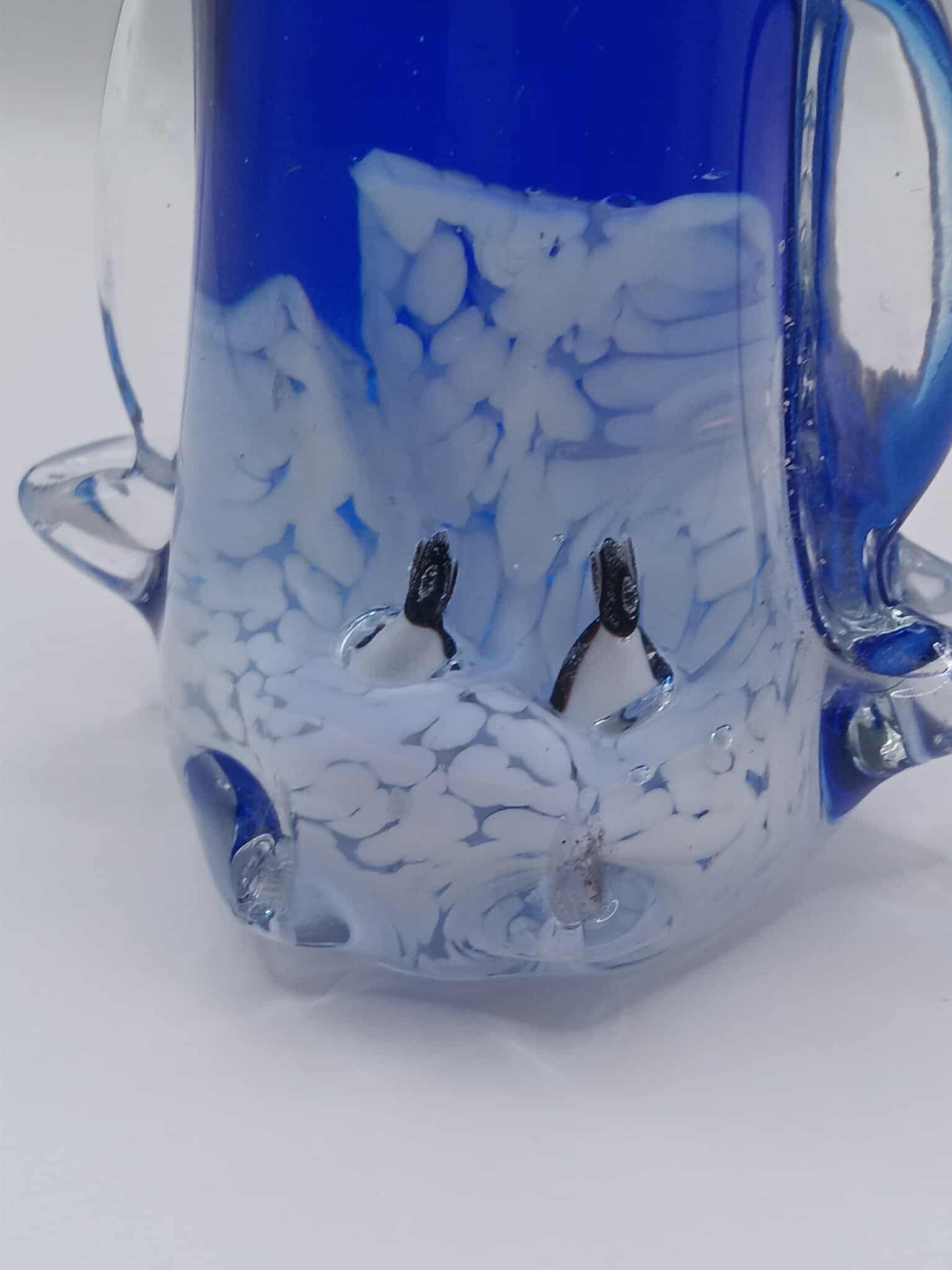 Blue Glass Penguin Paperweight with Lampwork