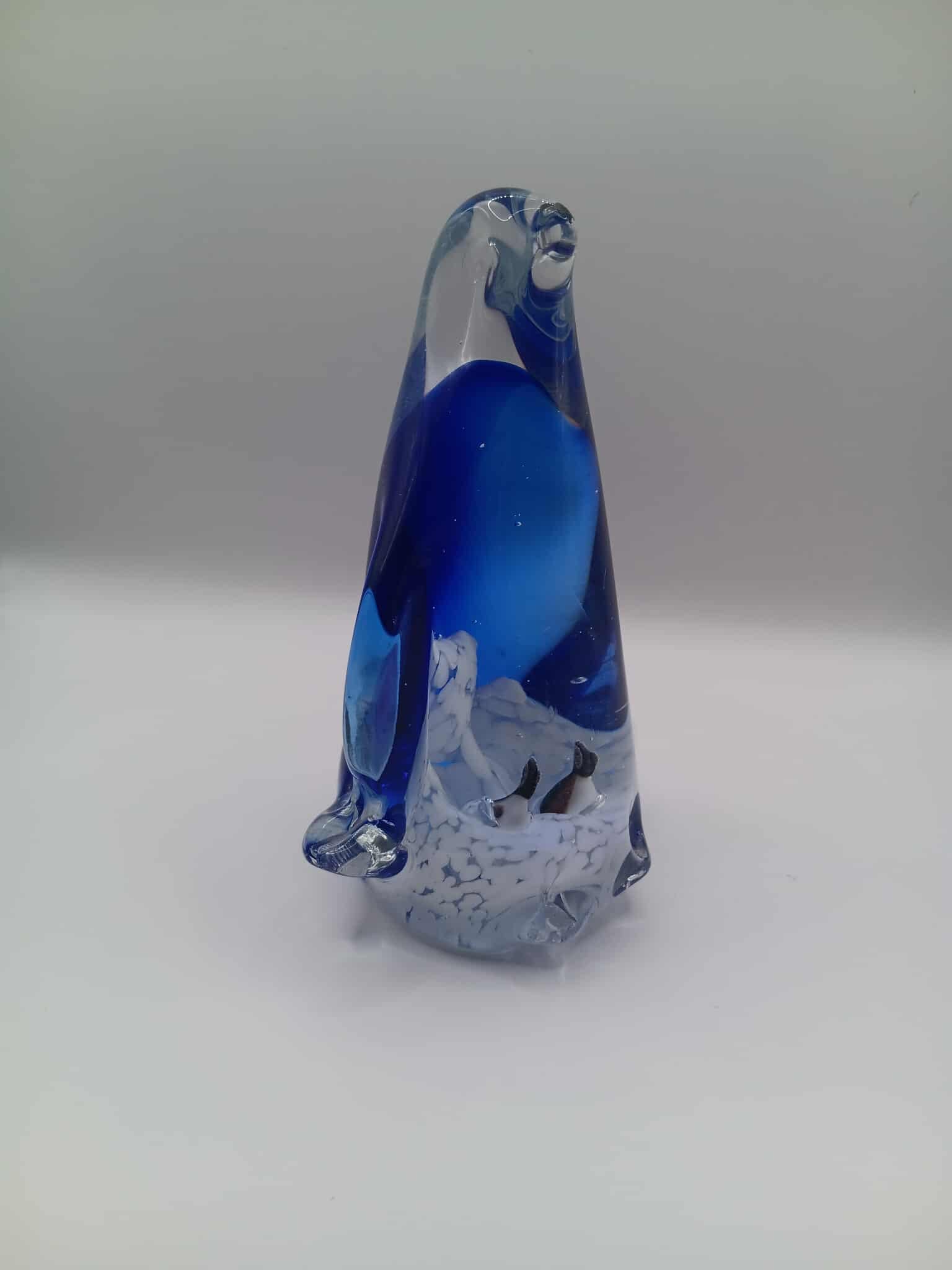 Blue Glass Penguin Paperweight with Lampwork