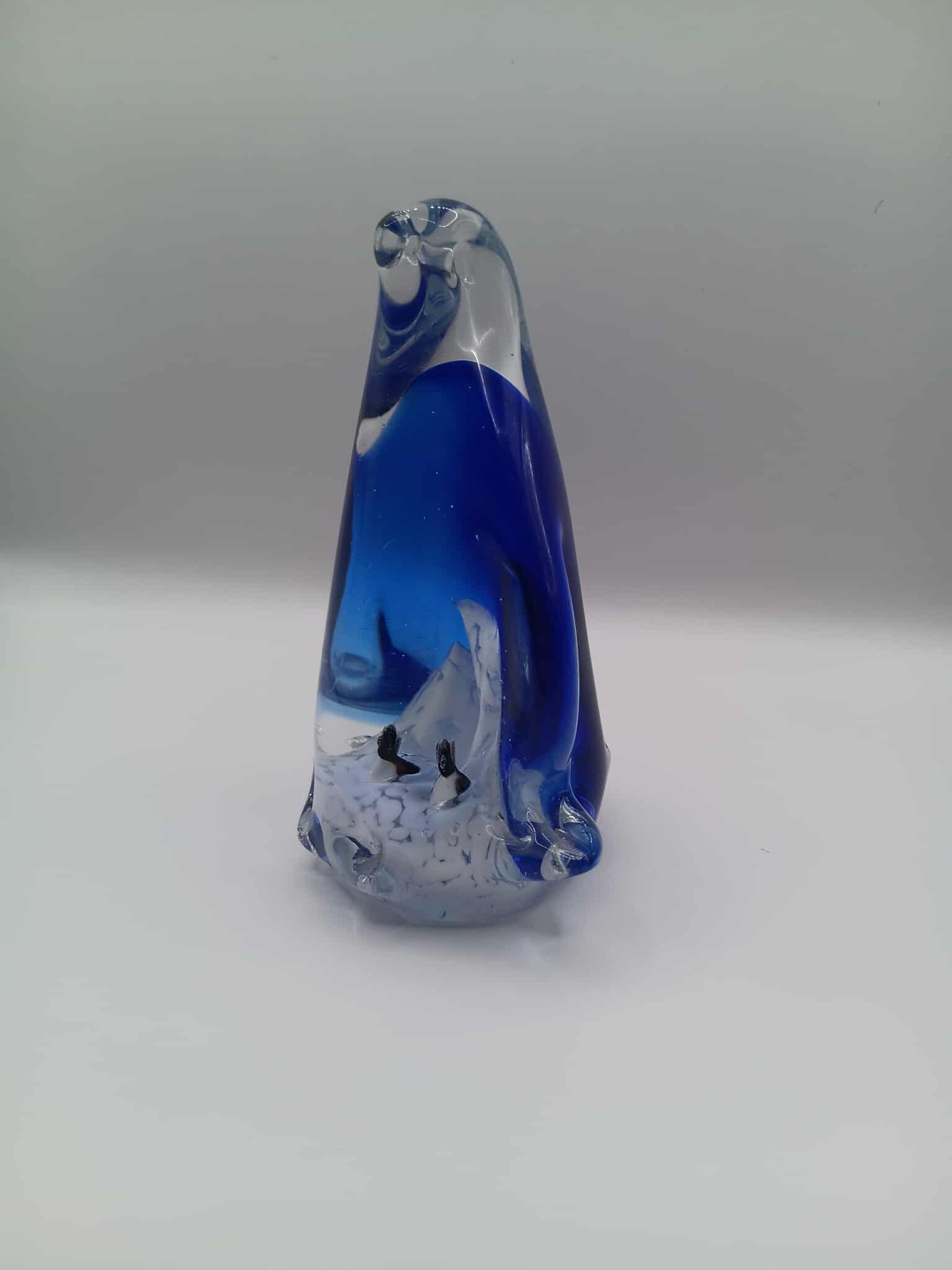 Blue Glass Penguin Paperweight with Lampwork