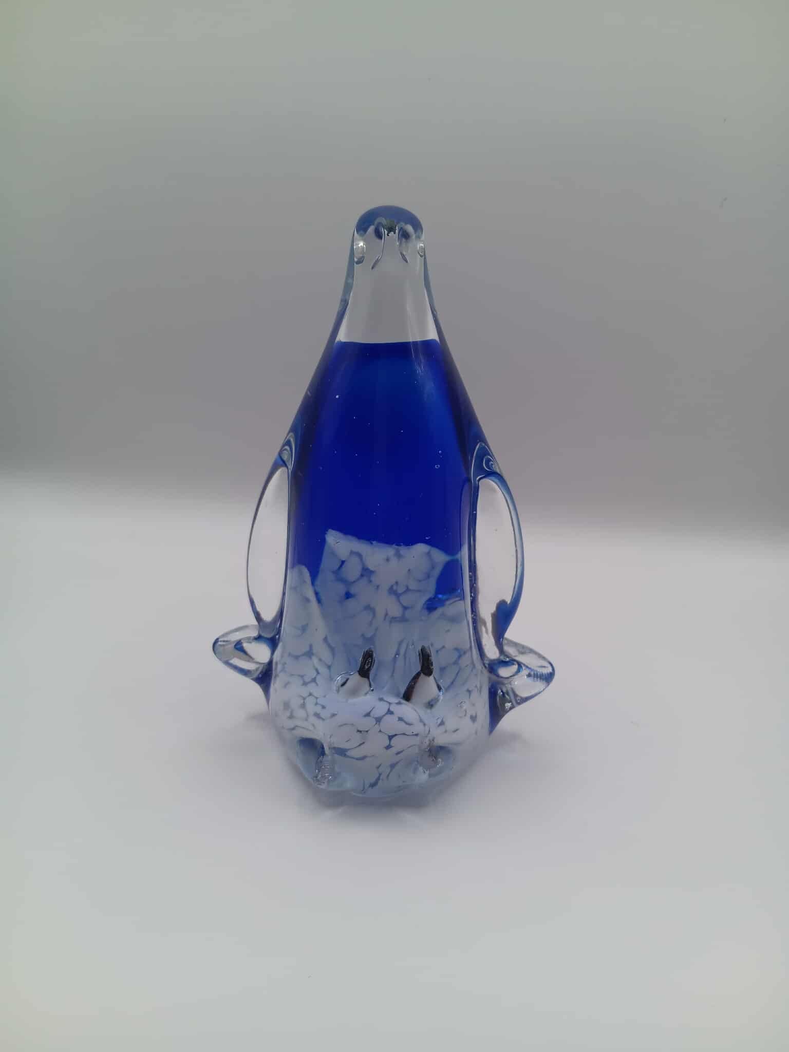 Blue Glass Penguin Paperweight with Lampwork