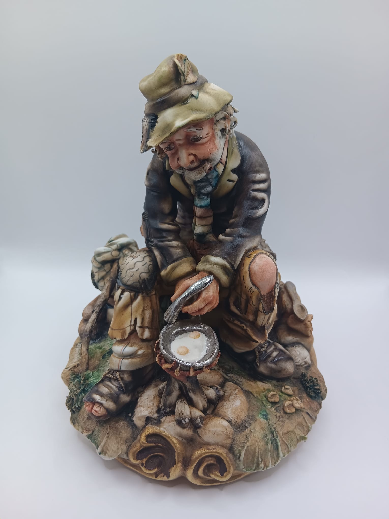 Capodimonte Tramp Cooking Breakfast Signed Figure