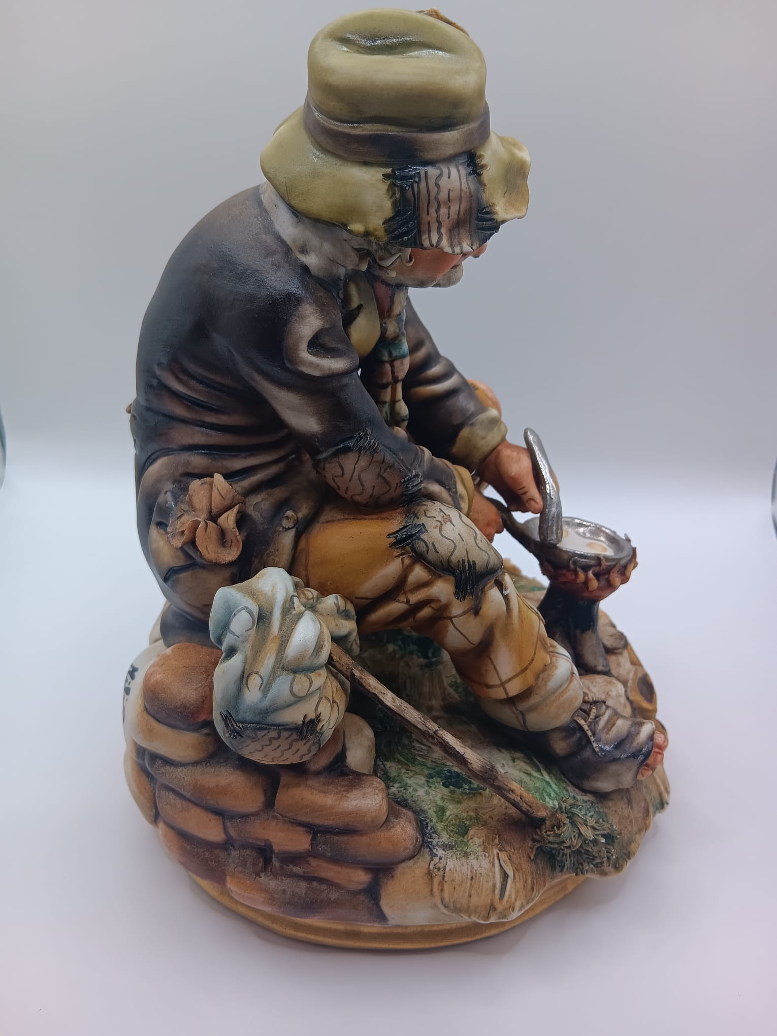 Capodimonte Tramp Cooking Breakfast Signed Figure
