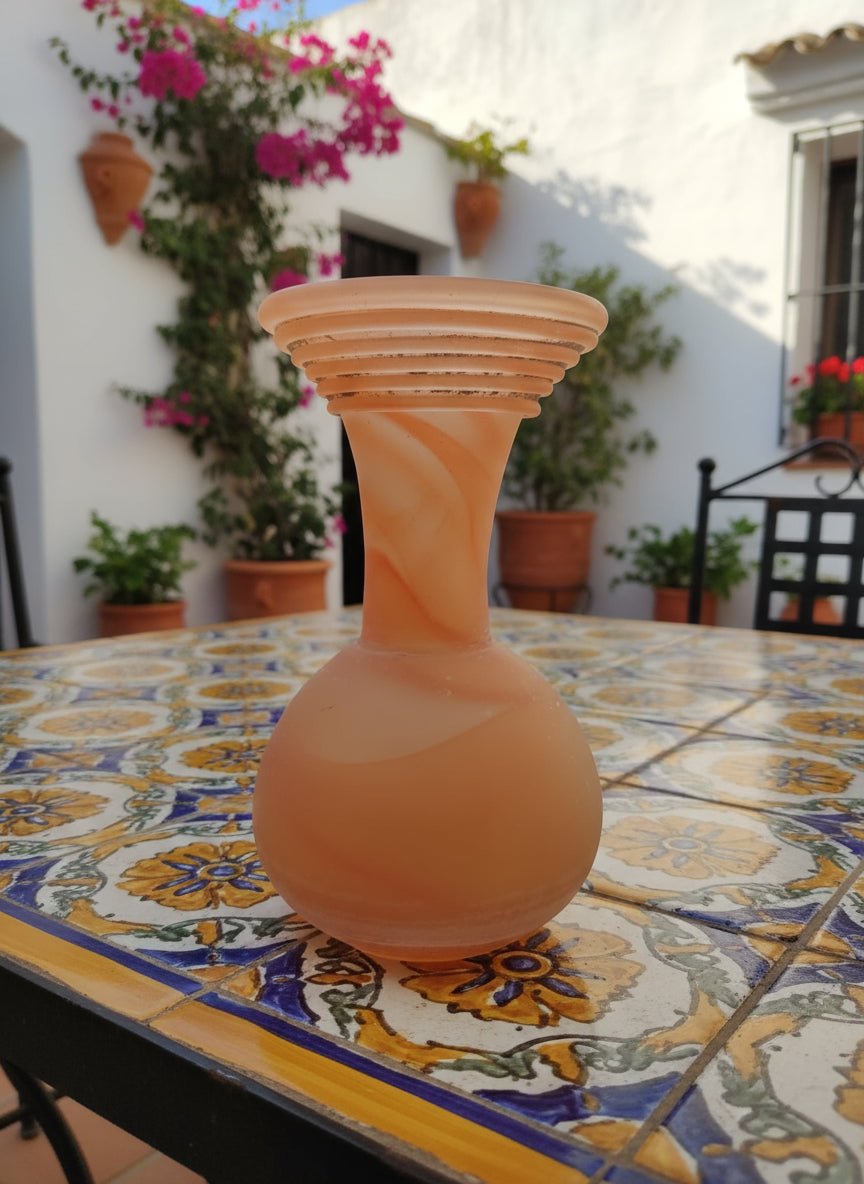 Orange Scavo Technique Waisted Stem Vase