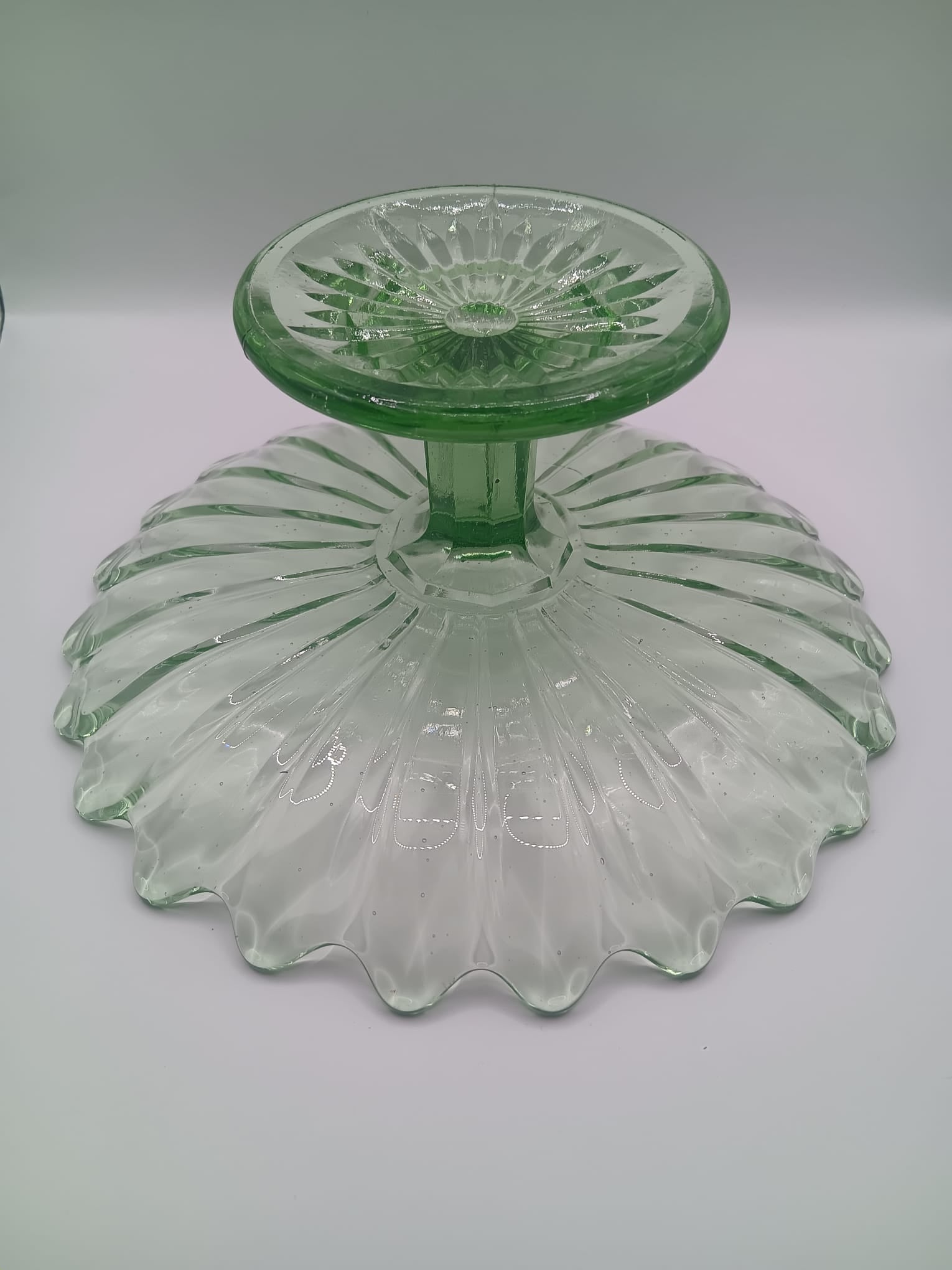 Antique 1920's Green Glass Cake Stand