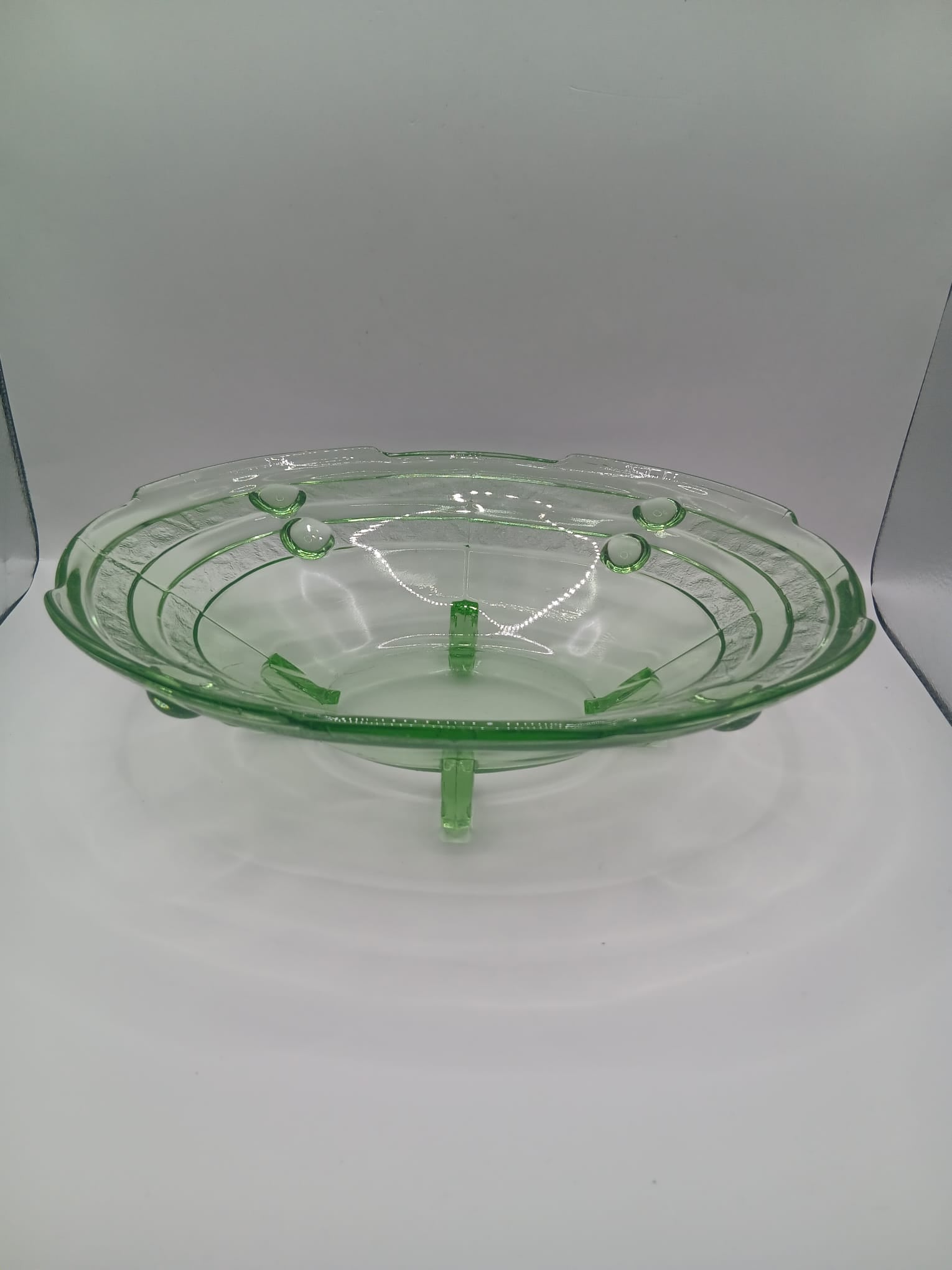 1940's Art Deco Green Glass Bowl