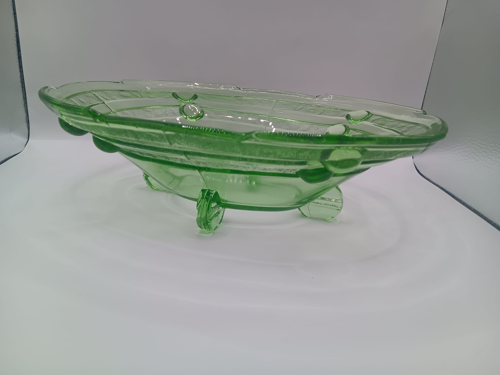 1940's Art Deco Green Glass Bowl