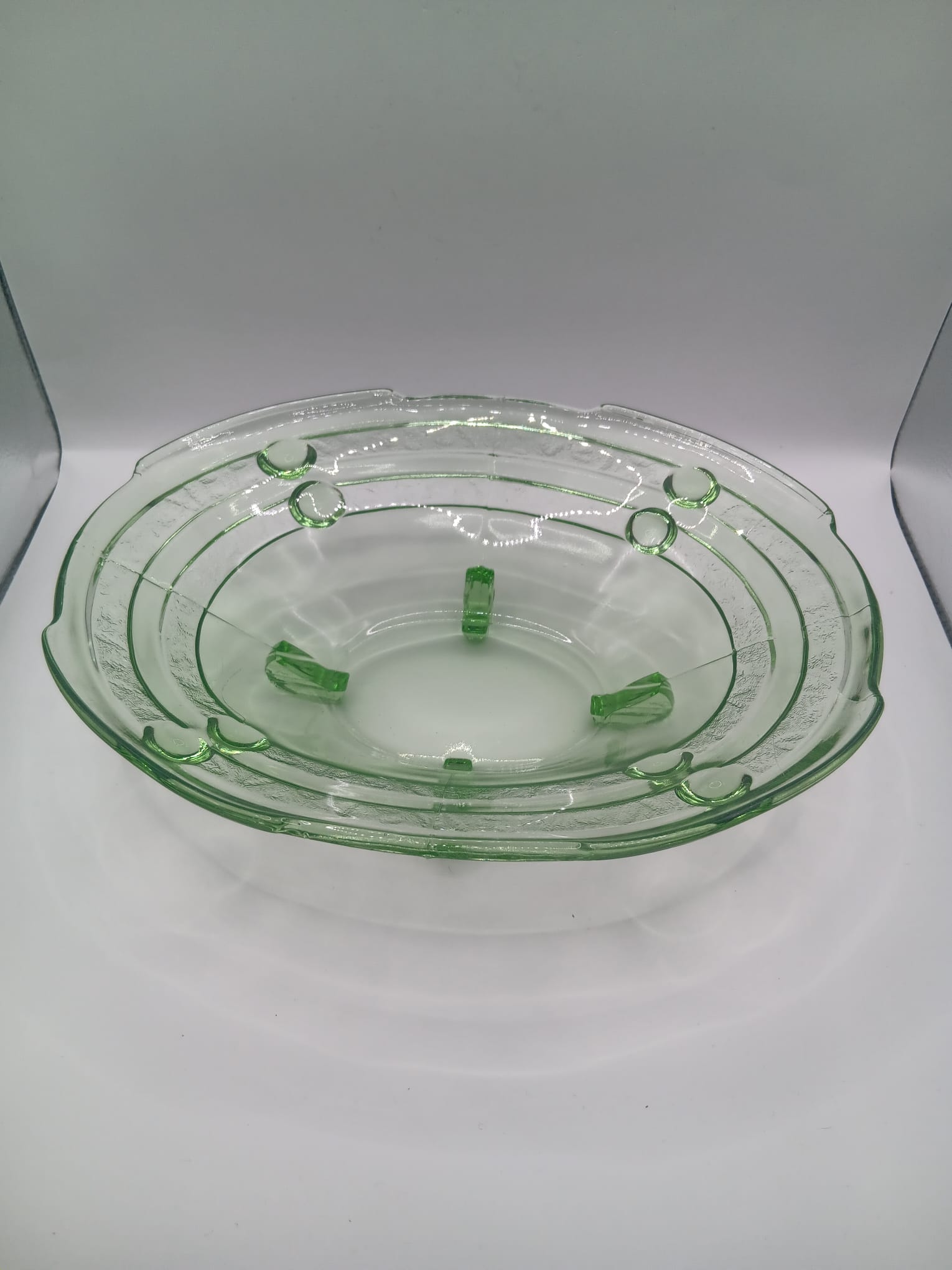 1940's Art Deco Green Glass Bowl